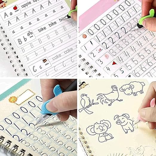 Magic Practice Copybook, (4 BOOK + 10 REFILL+ 1 Pen +1 Grip)