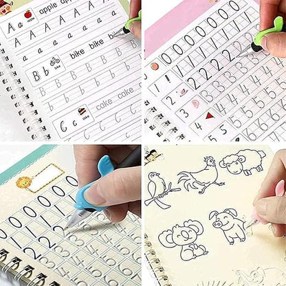 Magic Practice Copybook, (4 BOOK + 10 REFILL+ 1 Pen +1 Grip)