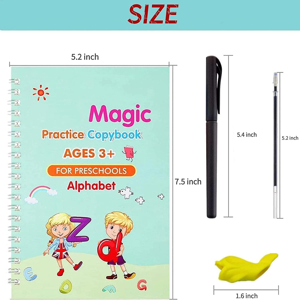 Magic Practice Copybook, (4 BOOK + 10 REFILL+ 1 Pen +1 Grip)