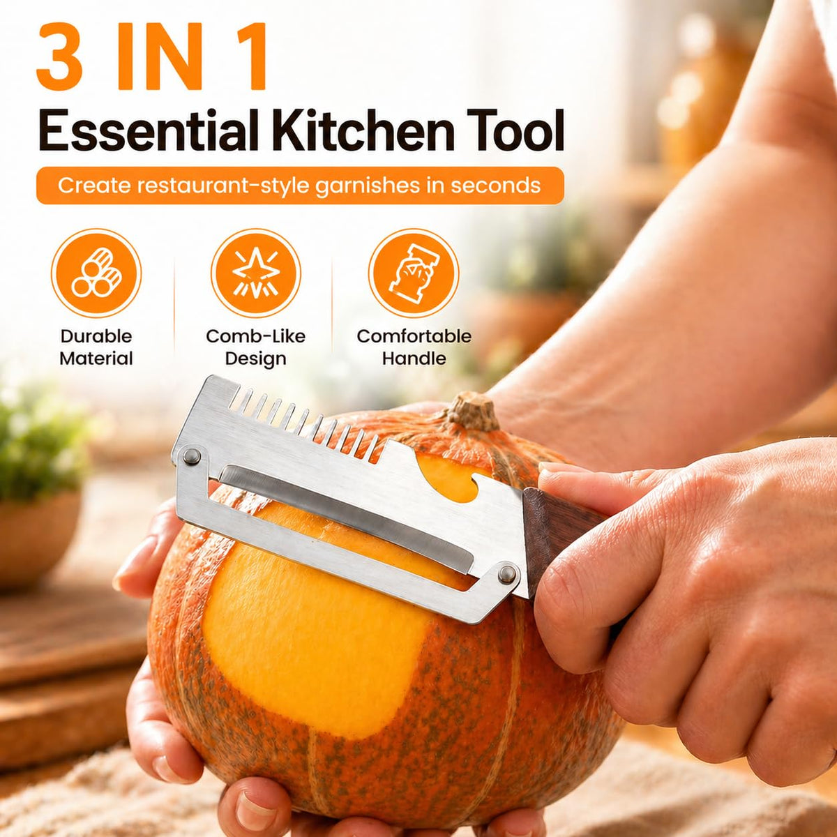 3-in-1 Multifunctional Vegetable Peeler with Wooden Grip | Integrated Grater & Bottle Opener Kitchen Tool for Fruits & Vegetables
