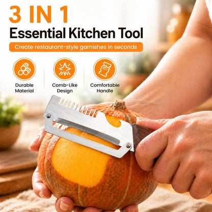 3-in-1 Multifunctional Vegetable Peeler with Wooden Grip | Integrated Grater & Bottle Opener Kitchen Tool for Fruits & Vegetables