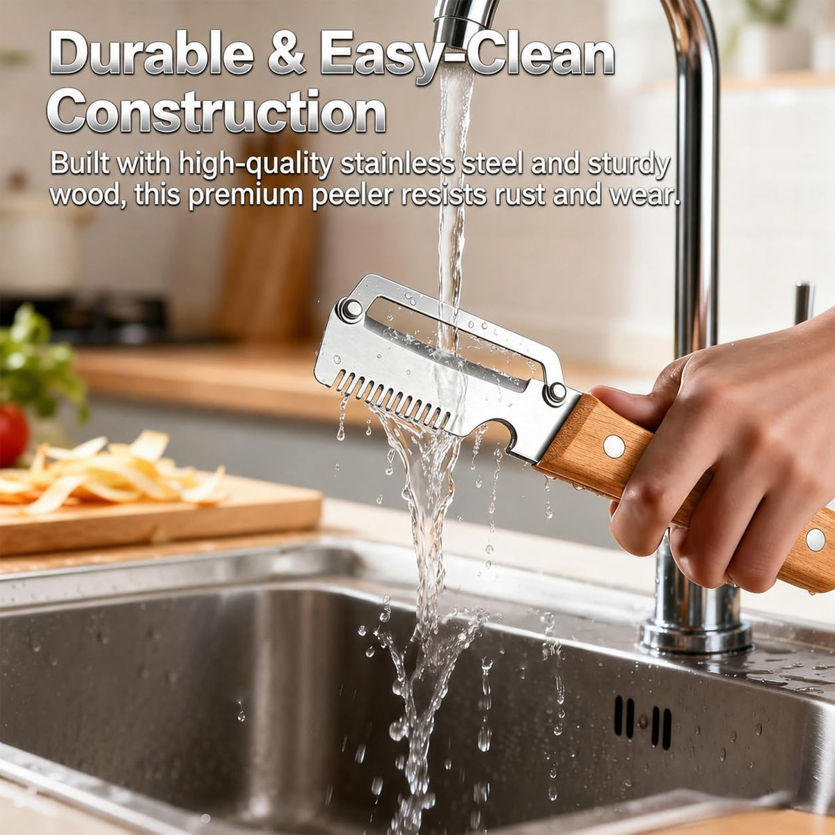 3-in-1 Multifunctional Vegetable Peeler with Wooden Grip | Integrated Grater & Bottle Opener Kitchen Tool for Fruits & Vegetables