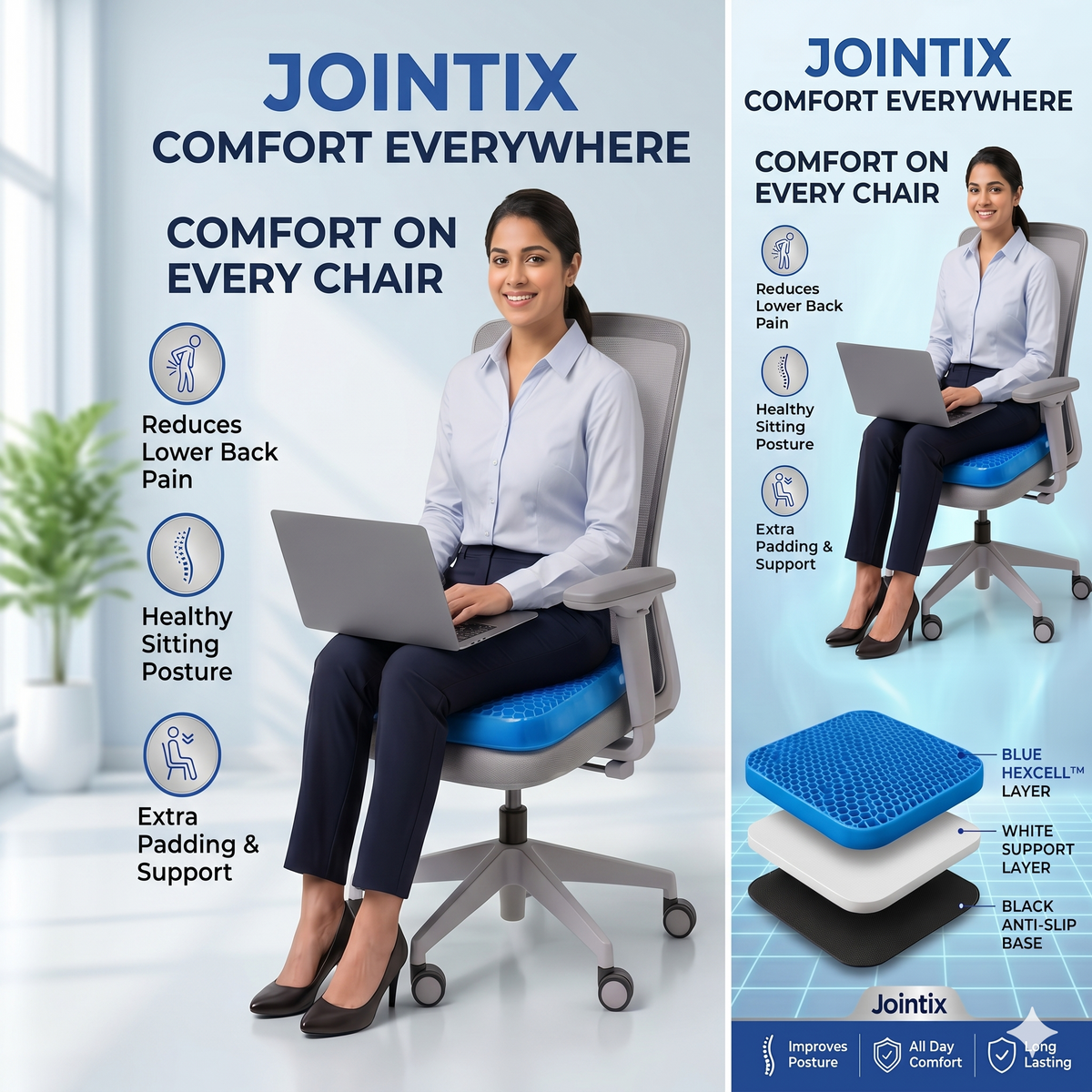 Extra Large Chair Cushion Seat Pad Breathable Honeycomb Design Car Gel Seat Cushions for Office
