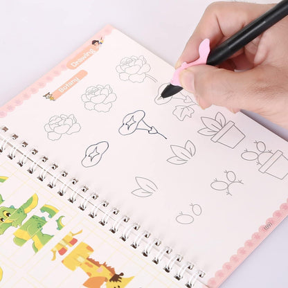 Magic Practice Copybook, (4 BOOK + 10 REFILL+ 1 Pen +1 Grip)