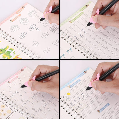 Magic Practice Copybook, (4 BOOK + 10 REFILL+ 1 Pen +1 Grip)